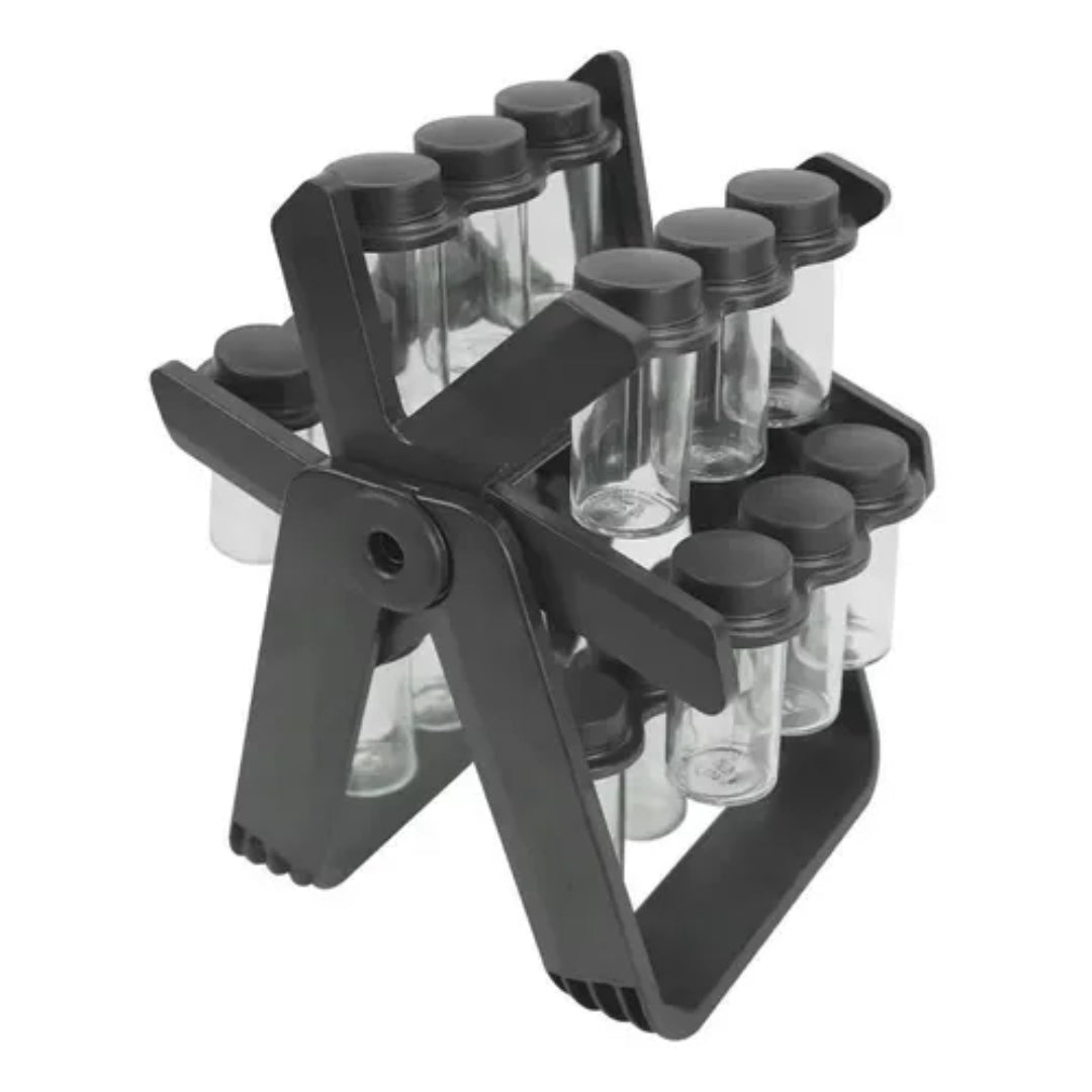 ORGANIZADOR DE CONDIMENTOS GIRATORIO + 18 FRASCOS DE VIDRIO