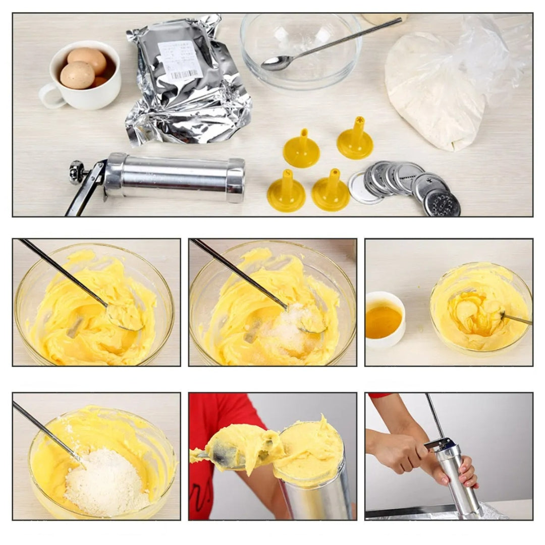 Prensa para Hacer Galletas y Rellenar Churros + 20 Moldes + 4 Glaseadores + Afilador Cuchillos de REGALO (Envío Gratis)