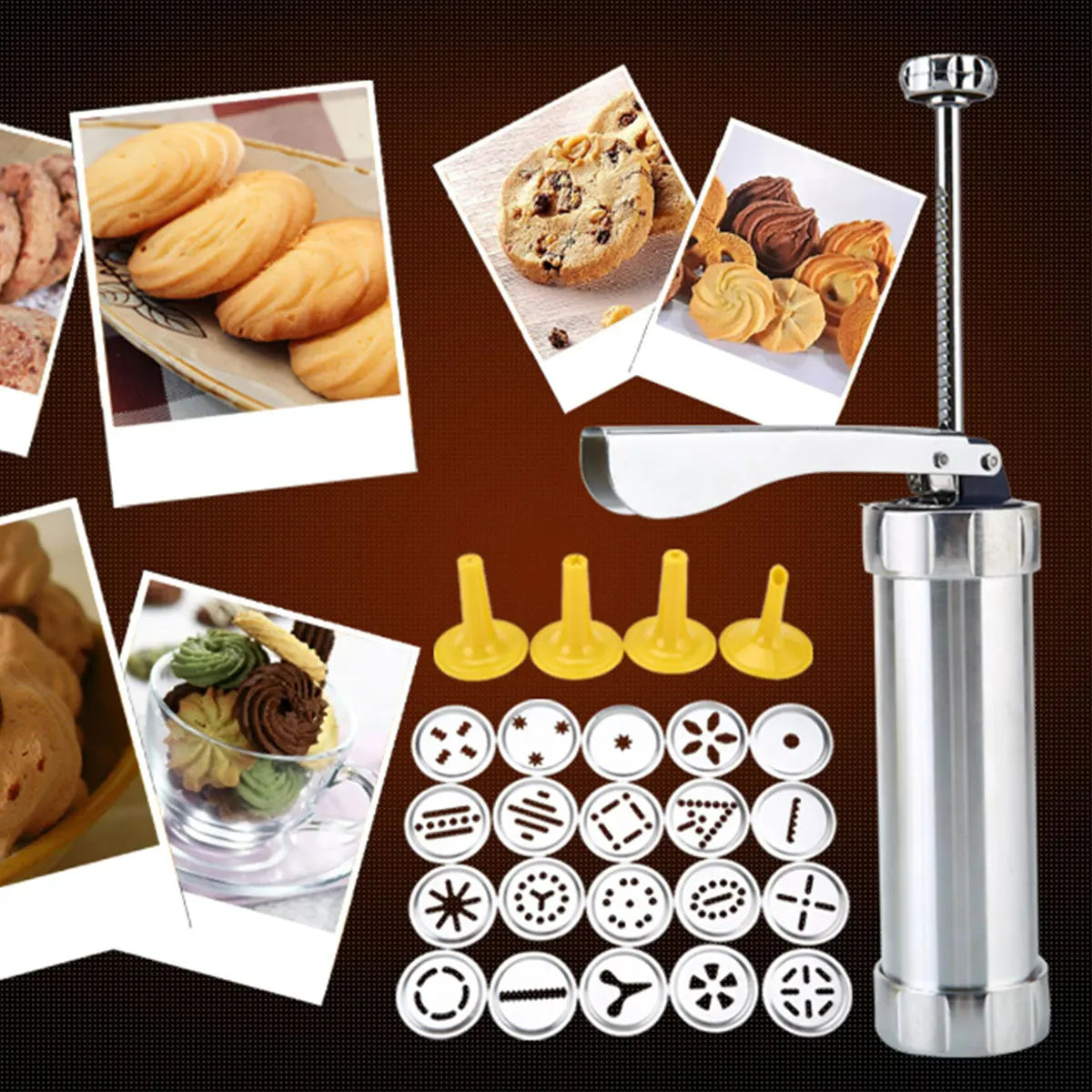Prensa para Hacer Galletas y Rellenar Churros + 20 Moldes + 4 Glaseadores + Afilador Cuchillos de REGALO (Envío Gratis)