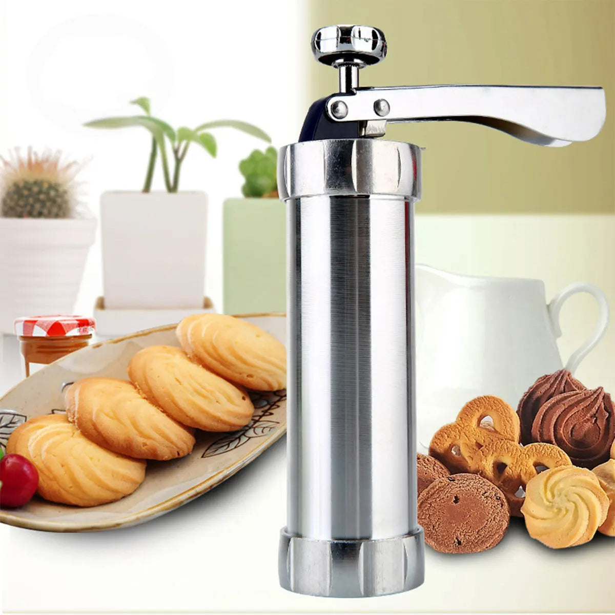 Prensa para Hacer Galletas y Rellenar Churros + 20 Moldes + 4 Glaseadores + Afilador Cuchillos de REGALO (Envío Gratis)