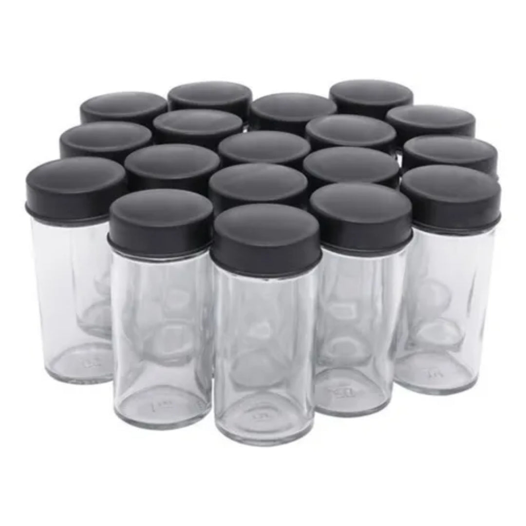 ORGANIZADOR DE CONDIMENTOS GIRATORIO + 18 FRASCOS DE VIDRIO
