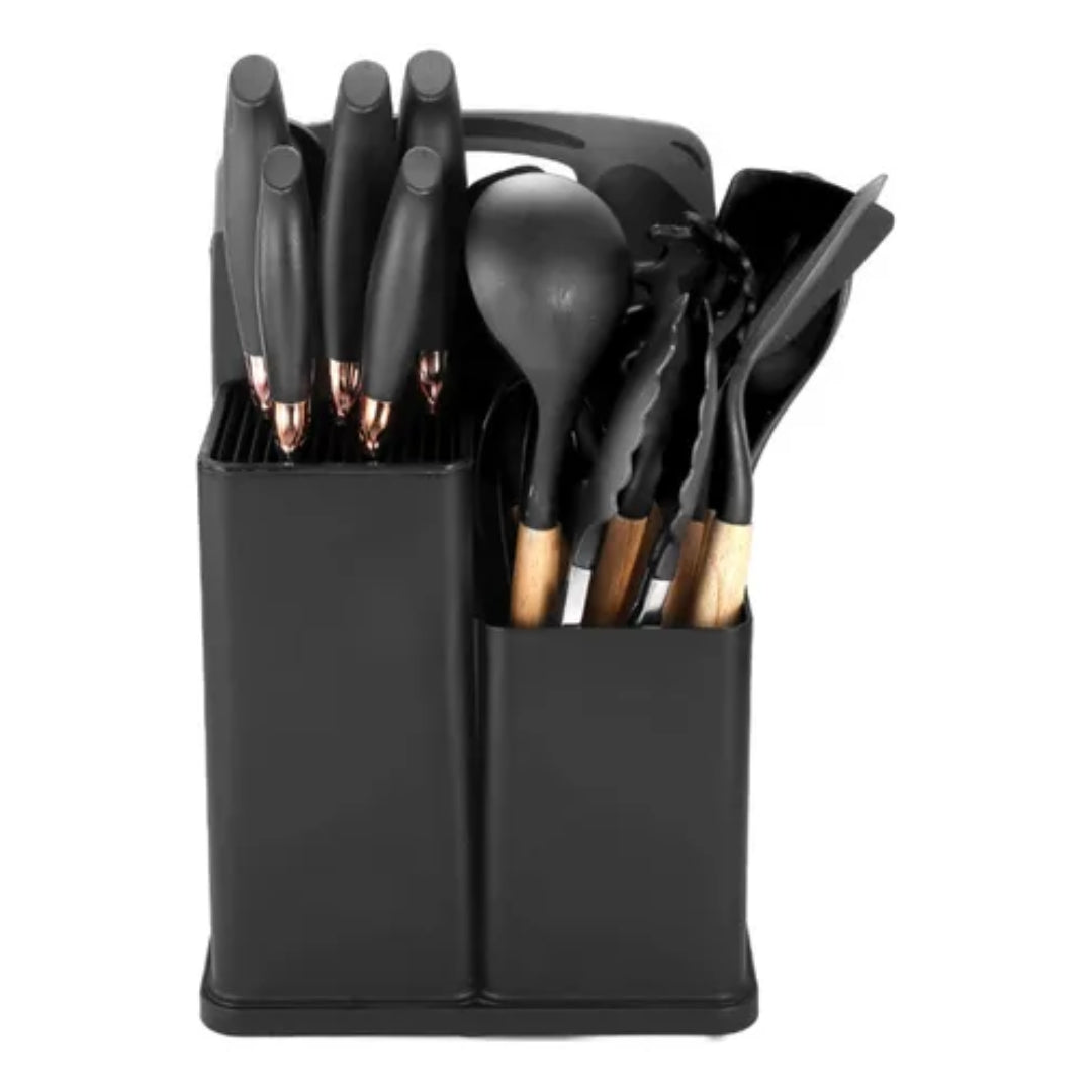 JUEGO 19 UTENSILIOS DE COCINA ANTIADHERENTES | INCLUYE PORTA UTENSILIOS