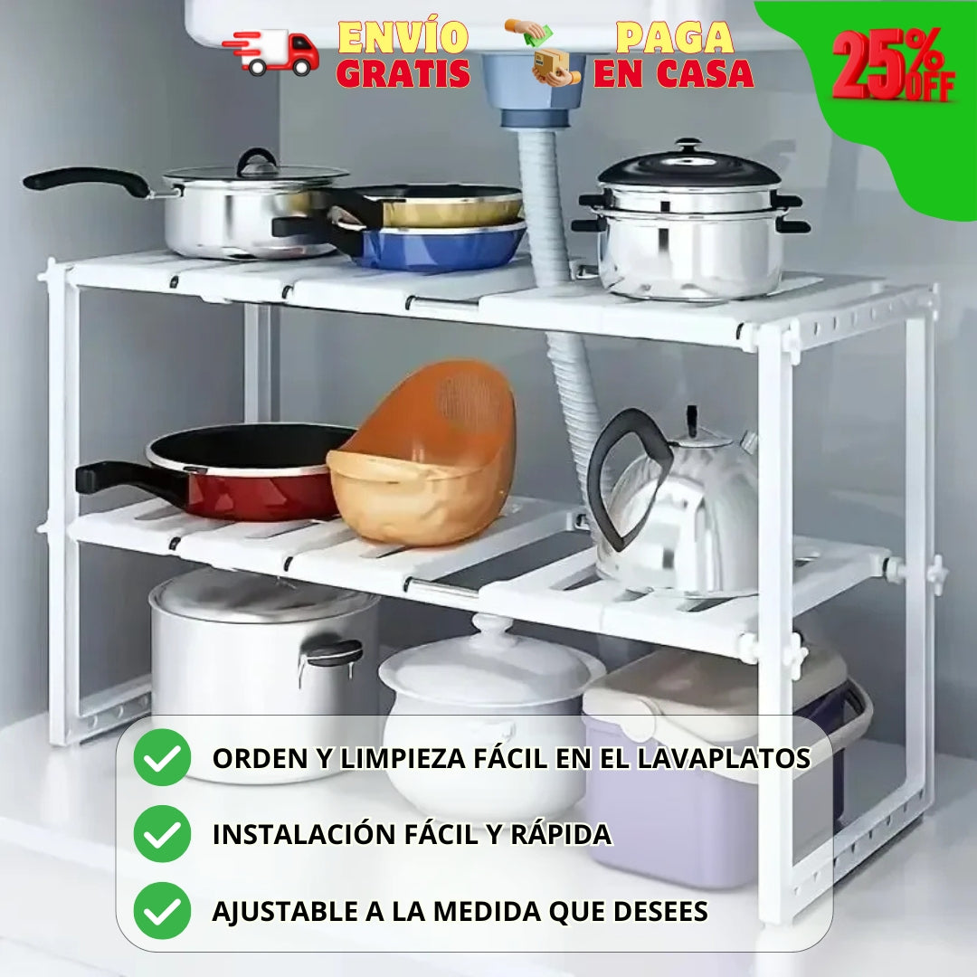ESTANTE ORGANIZADOR EXPANDIBLE DE DOBLE NIVEL - BAJO LAVAPLATOS