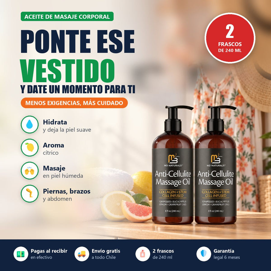 Pack 2 Aceites de Masaje Corporal M3 Naturals | Ponte ese Vestido y Cuida tu Piel | Envío Gratis