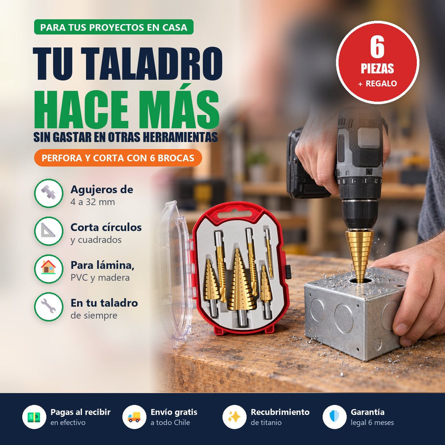 Set 6 Brocas Escalonadas + Afilador de Regalo | Tu Taladro Hace Más | Envío Gratis