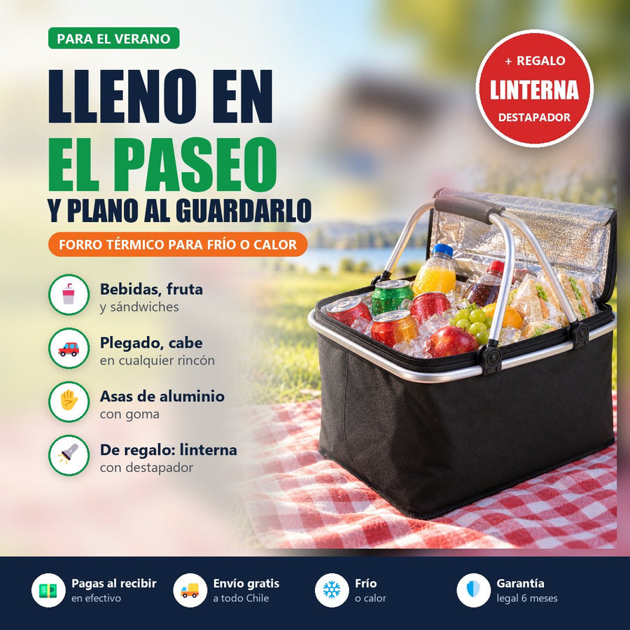 Cooler Plegable + Linterna de Regalo | Lleno en el Paseo, Plano al Guardarlo | Envío Gratis