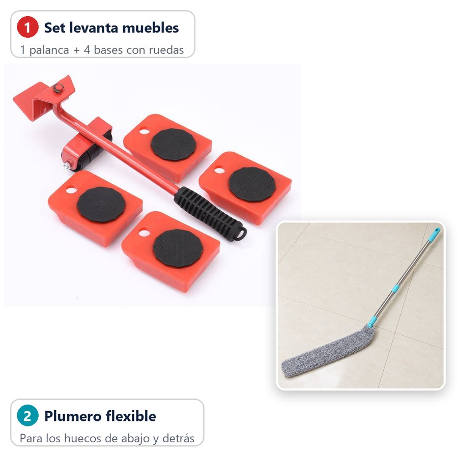 Pack Limpieza Profunda: Levanta Muebles + Plumero Flexible