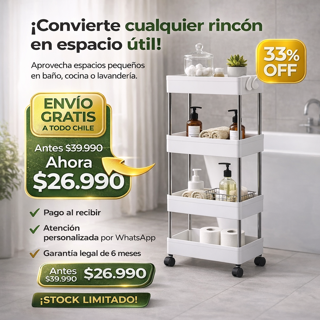 Estante Carrito con Ruedas de 4 Pisos Multifuncional