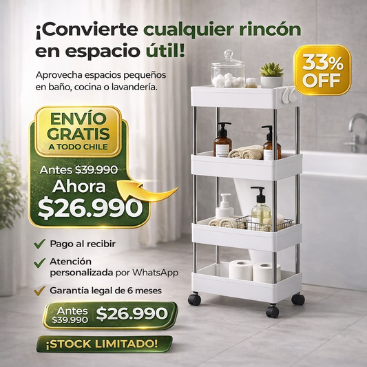 Estante Carrito con Ruedas de 4 Pisos Multifuncional