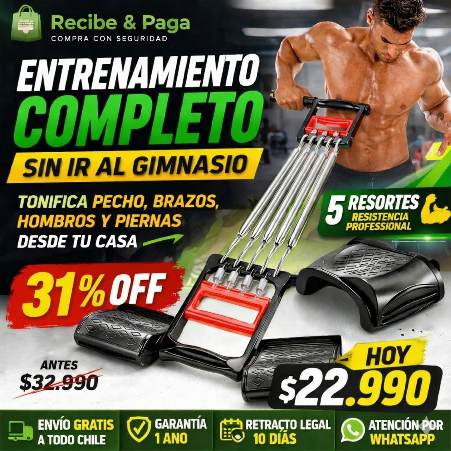 Bandas de Resortes Metálicas 3 en 1: Gimnasio Completo en Casa