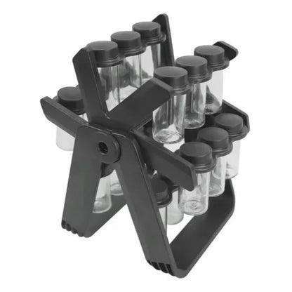 ORGANIZADOR DE CONDIMENTOS GIRATORIO + 18 FRASCOS DE VIDRIO