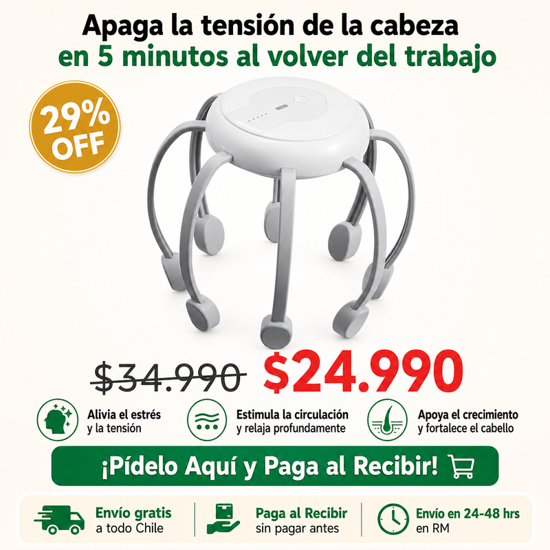 Masajeador de Cabeza Pulpo Recargable USB | Alivia Tensión Rápido | Envío Gratis
