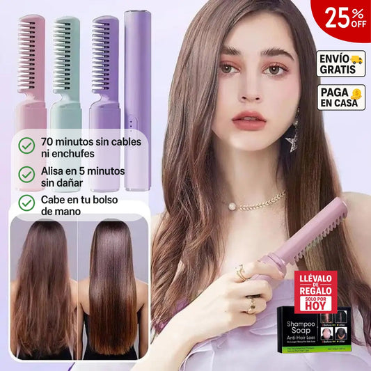 CEPILLO ALISADOR PORTÁTIL RECARGABLE + SHAMPOO ANTICAÍDA DE REGALO