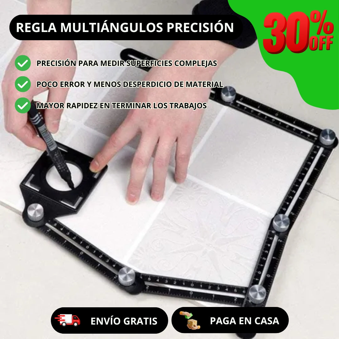 Regla Multiángulo de Aluminio 6 Piezas + Marcador Posiciones