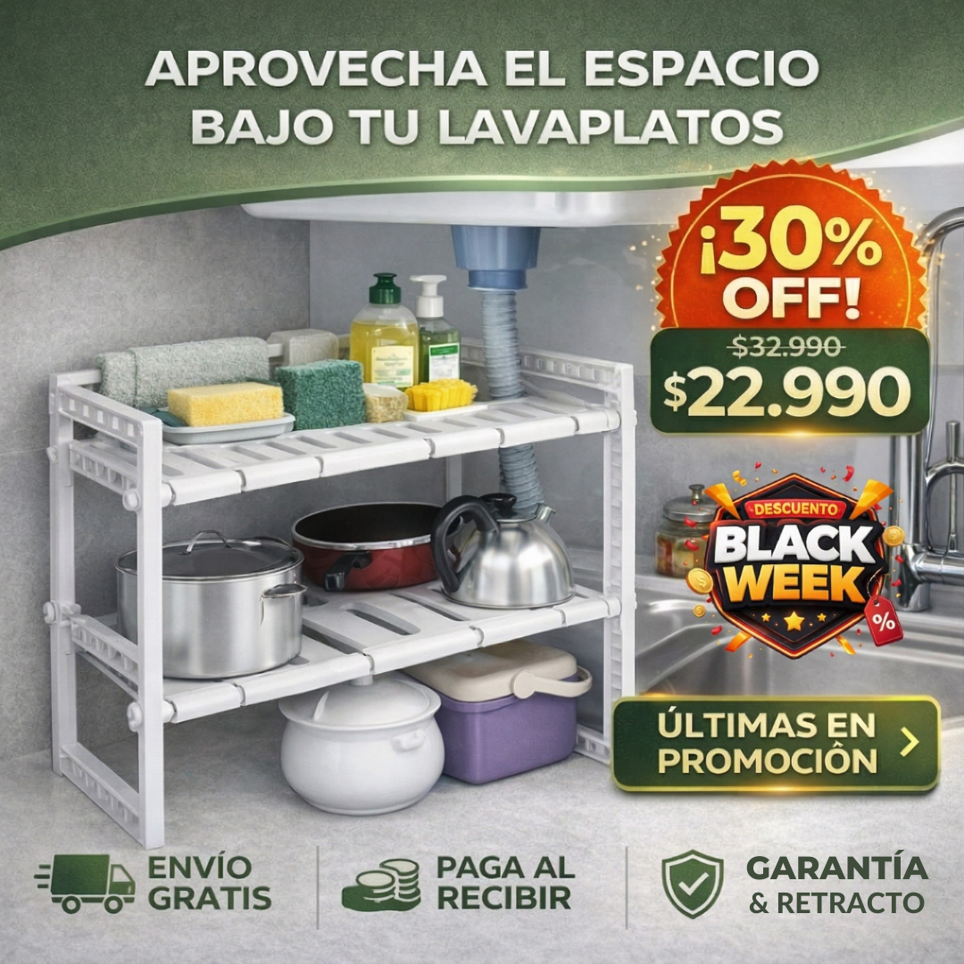 BLACK WEEK | ESTANTE ORGANIZADOR EXPANDIBLE DE DOBLE NIVEL - BAJO LAVAPLATOS