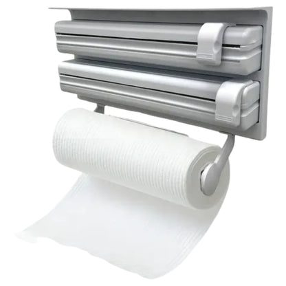 Dispensador 3 en 1: Toalla Papel + Aluminio + Plástica | Afilador Cuchillos de REGALO