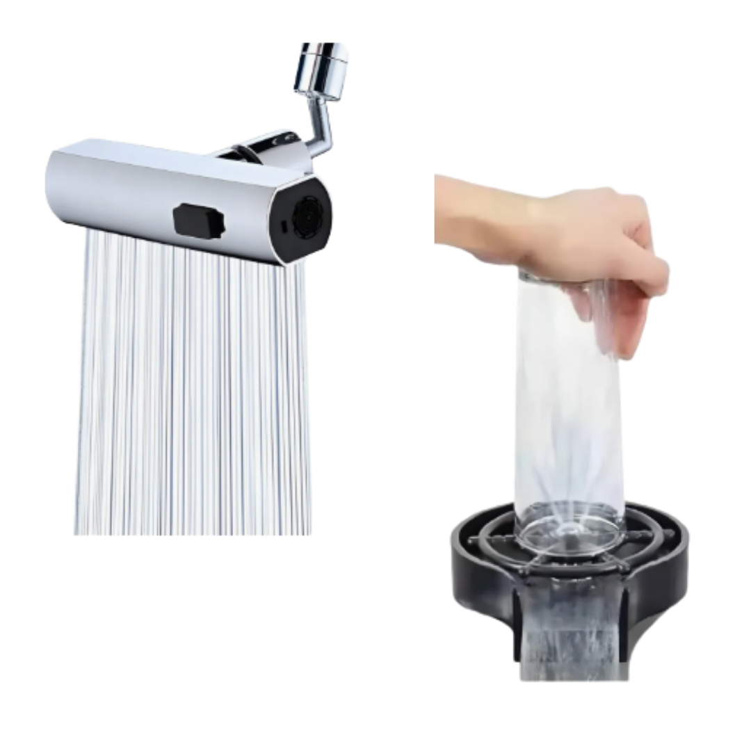 Súper Pack Lavaplatos: Extensor de Grifo 360° + Lava Vasos Alta Presión
