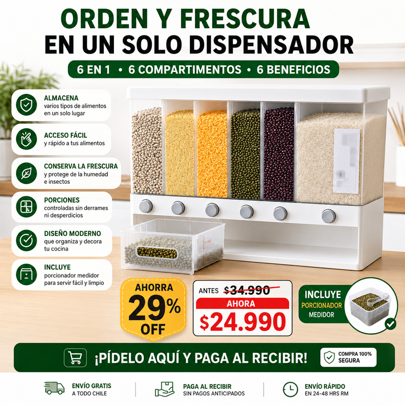 Dispensador de Granos 6 en 1 + Porcionador | Envío Gratis