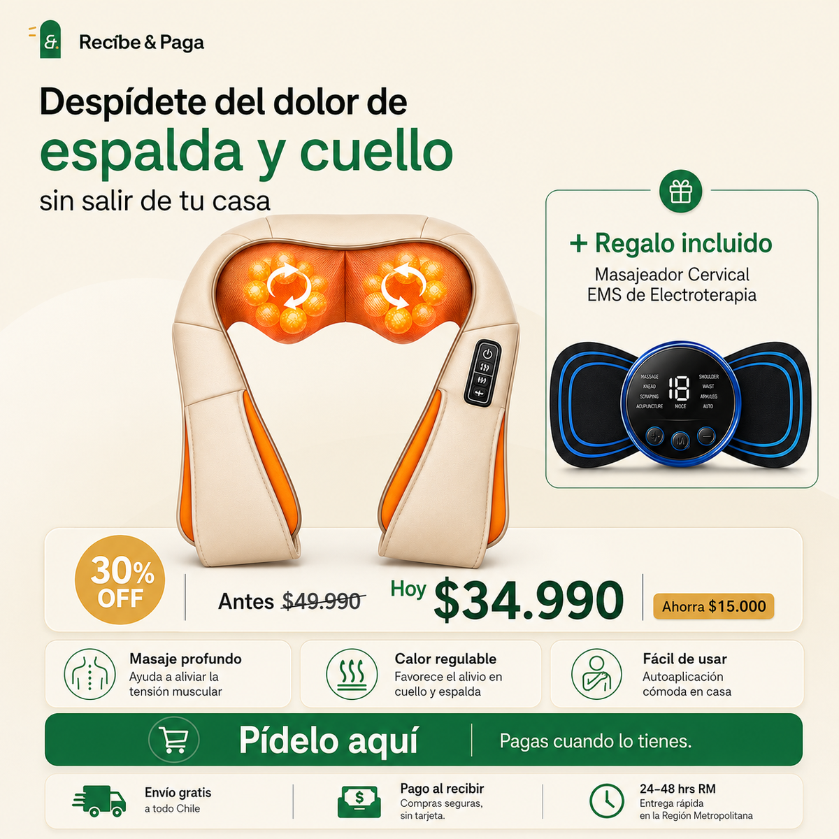 Masajeador Eléctrico con Calor | Masaje en Espalda y Cuello | Con Regalo