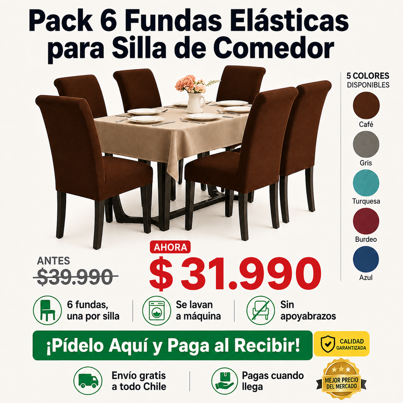 Pack 6 Fundas Elásticas para Silla | Comedor Como Nuevo | Envío Gratis
