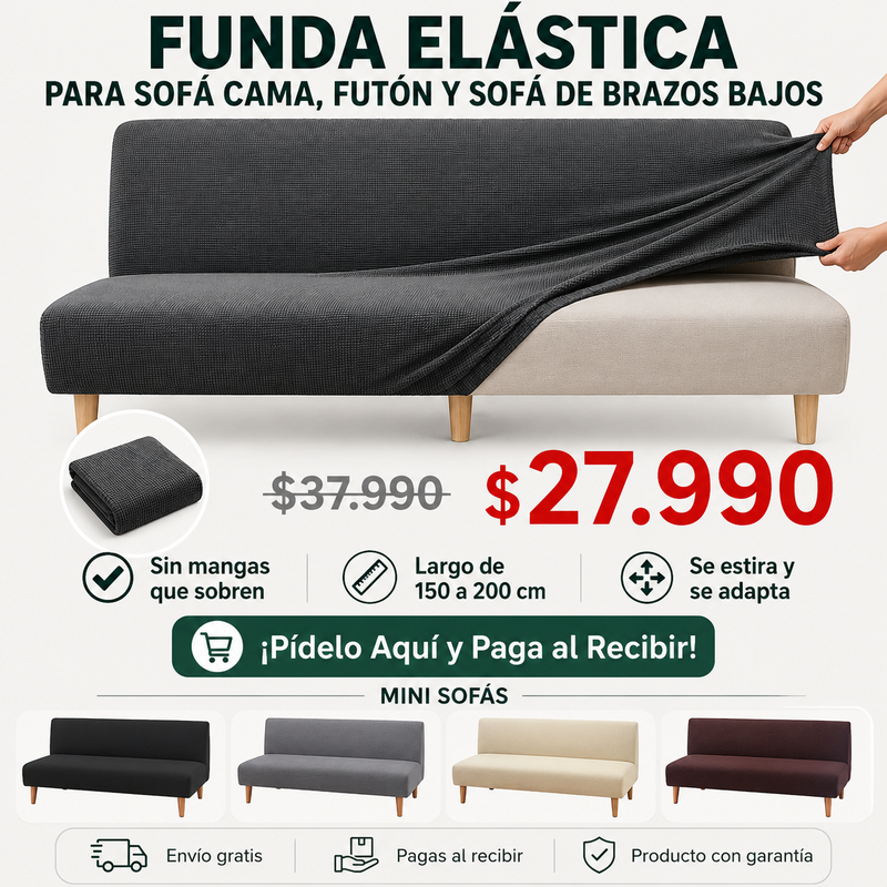 Funda Elástica para Sofá Cama, Futón y Sofá de Brazos Bajos | 2 Cuerpos
