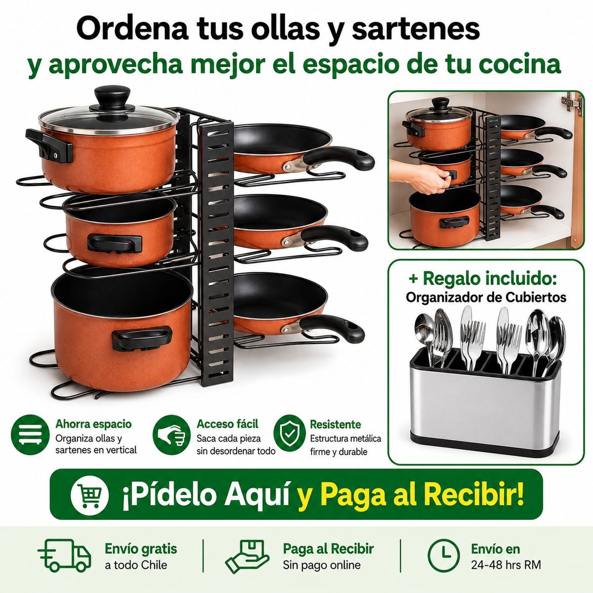 Organizador de Ollas 8 Niveles | Cada Olla en su Lugar | Con Regalo