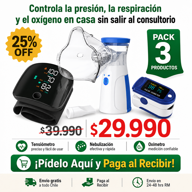 Pack Salud en Casa 3 en 1: Controla Presión, Oxígeno y Respiración Fácilmente | Envío Gratis