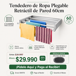 Tendedero Retráctil de Pared 60cm | Secado Eficiente y Discreto | + Regalo: Alfombra baño antideslizante