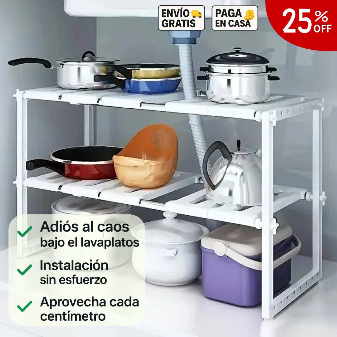 ESTANTE ORGANIZADOR EXPANDIBLE DE DOBLE NIVEL - BAJO LAVAPLATOS