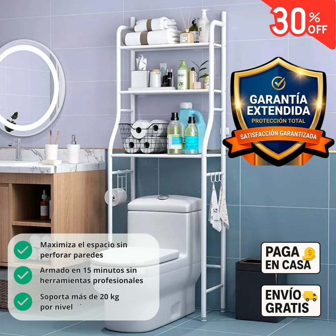 ESTANTE DE 3 PISOS PARA INODORO + GARANTÍA DE 1 AÑO