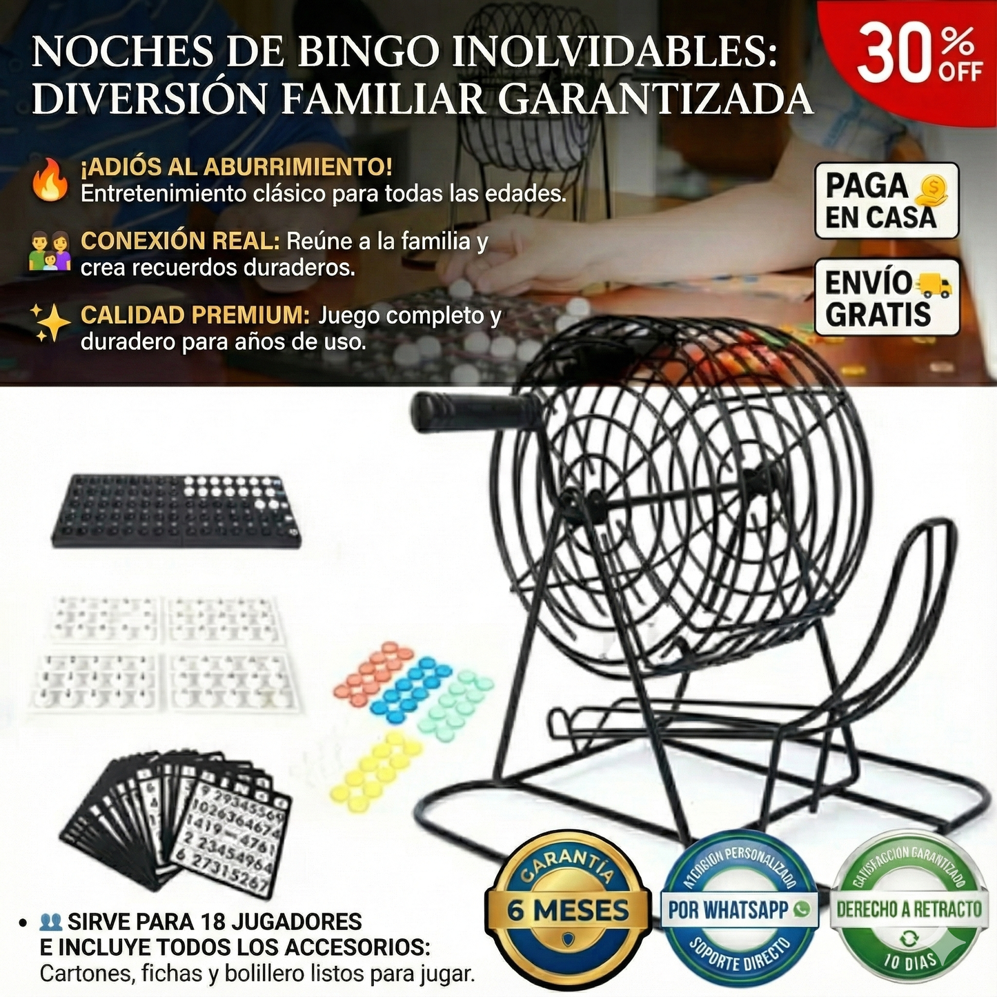 BINGO JUEGO DE MESA PARA 18 JUGADORES + TODOS LOS ACCESORIOS INCLUIDOS