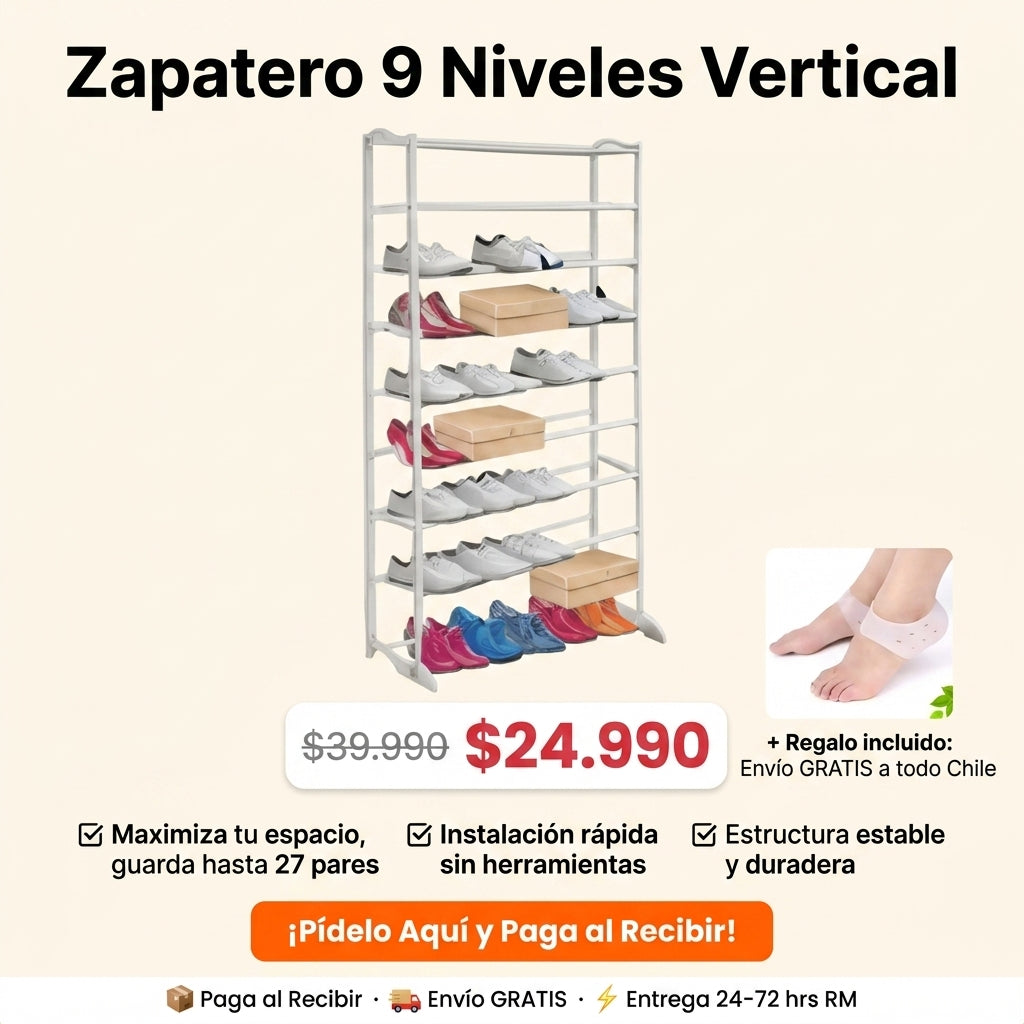 Zapatero Vertical 9 Niveles | Más Pares en Menos Espacio | Con Regalo