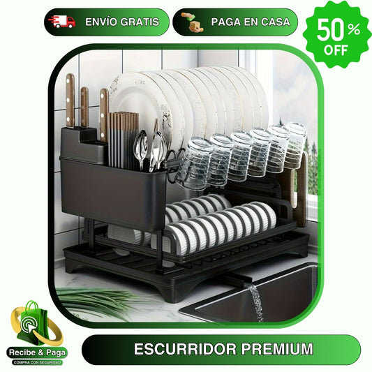 Escurridor de Platos Premium Profesional de 2 Niveles + Envío Gratis