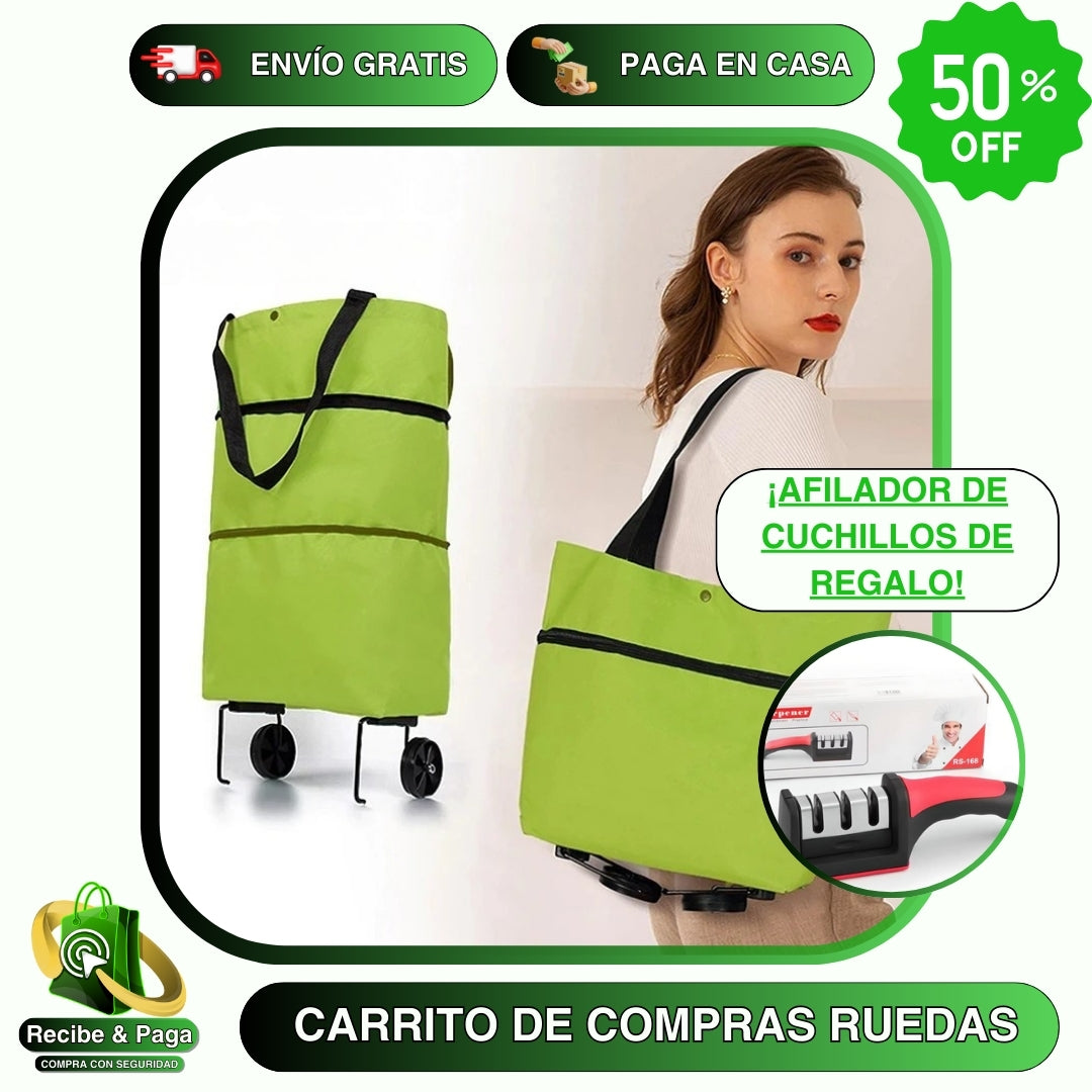 Carrito de Compra Plegable con Ruedas para Mercadería + Afilador Cuchillos de REGALO (c/ envío gratis)