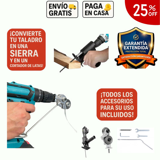 PACK 2 ADAPTADORES DE TALADRO: SIERRA Y METALES + ACCESORIOS + GARANTÍA 1 AÑO