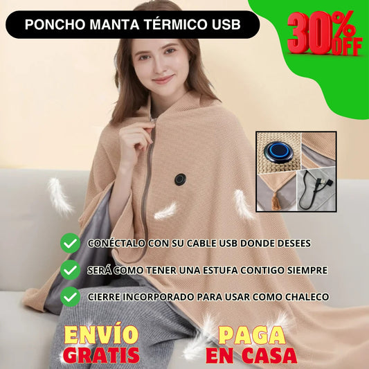 Manta Poncho Térmico USB con Cierre