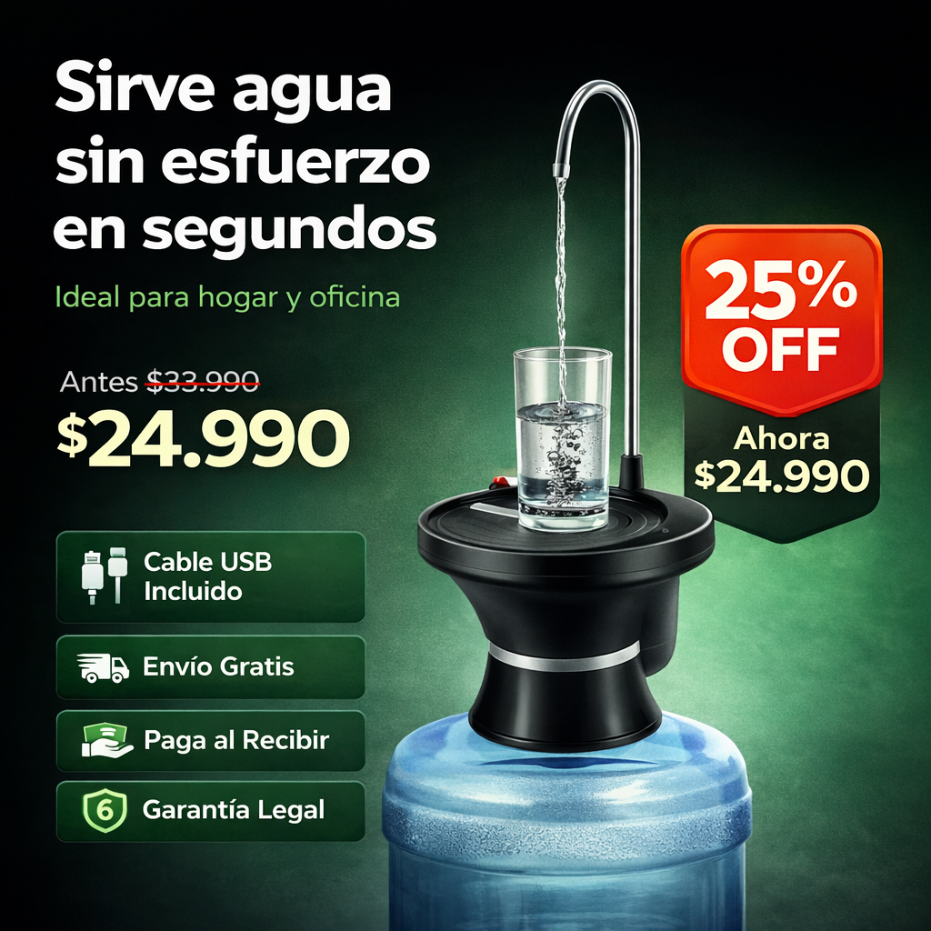 DISPENSADOR DE AGUA CON PLATAFORMA PARA BIDÓN + CABLE USB INCLUIDO
