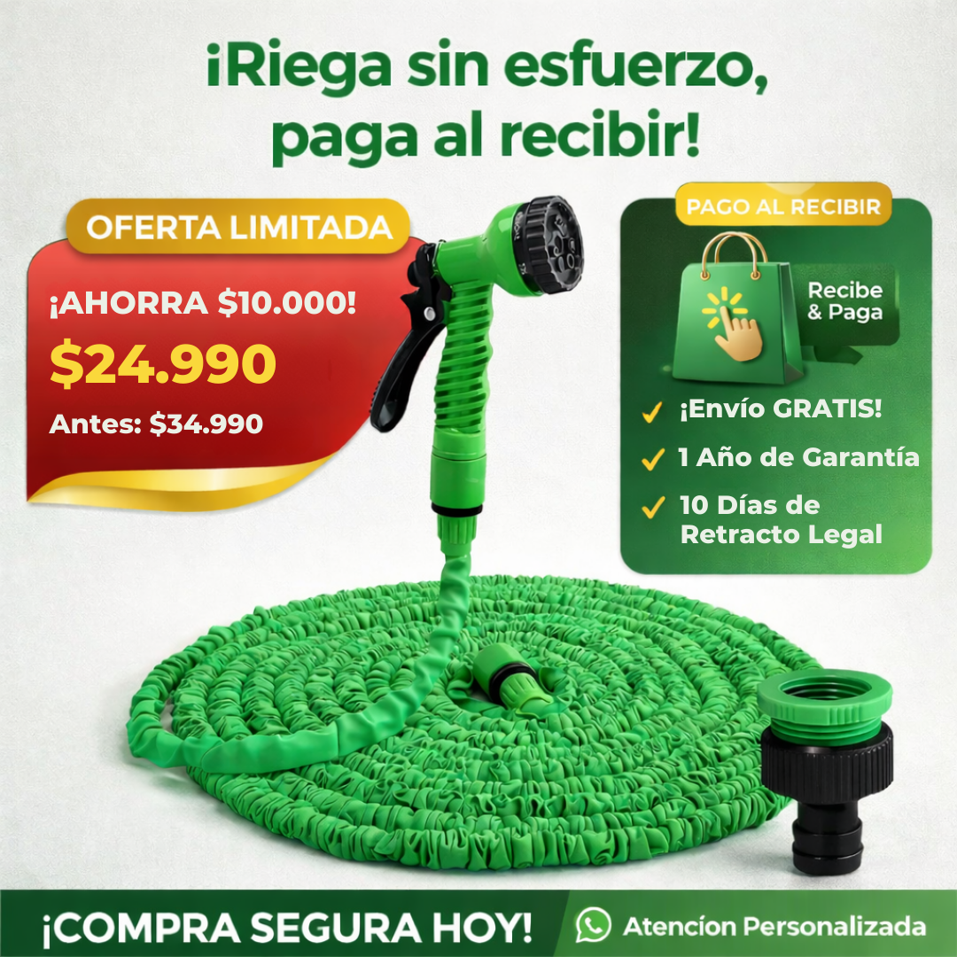Manguera Extensible + Pistola Regadora - 22.5 Metros + GARANTÍA DE 1 AÑO GRATIS