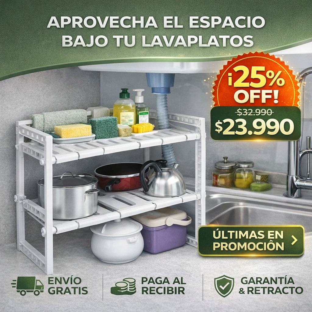 ESTANTE ORGANIZADOR EXPANDIBLE DE DOBLE NIVEL - BAJO LAVAPLATOS