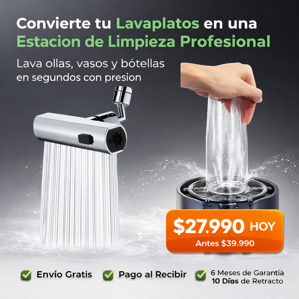 Súper Pack Lavaplatos: Extensor de Grifo 360° + Lava Vasos Alta Presión
