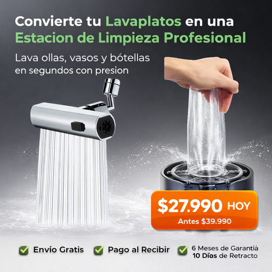 Súper Pack Lavaplatos: Extensor de Grifo 360° + Lava Vasos Alta Presión