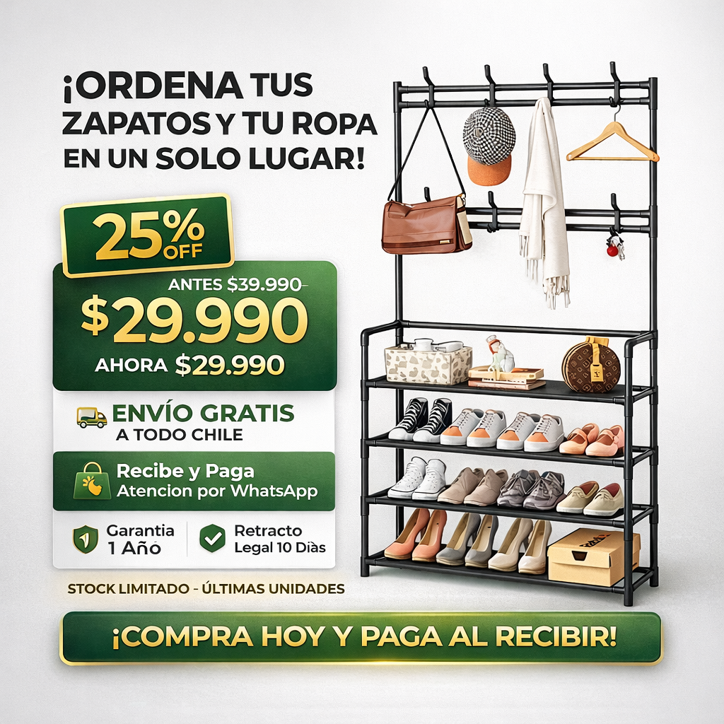 Estante Zapatero Perchero de 4 Niveles + Garantía Extendida 1 Año GRATIS