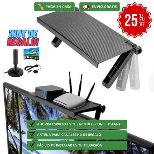 ESTANTE PARA PANTALLA DE TV + ANTENA CANALES HD DE REGALO