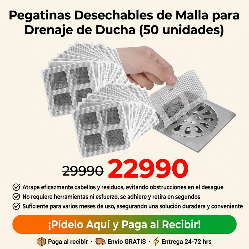Filtro Adhesivo para Evitar Tapar Desagües x 50 Unidades + Envío Gratis + Garantía