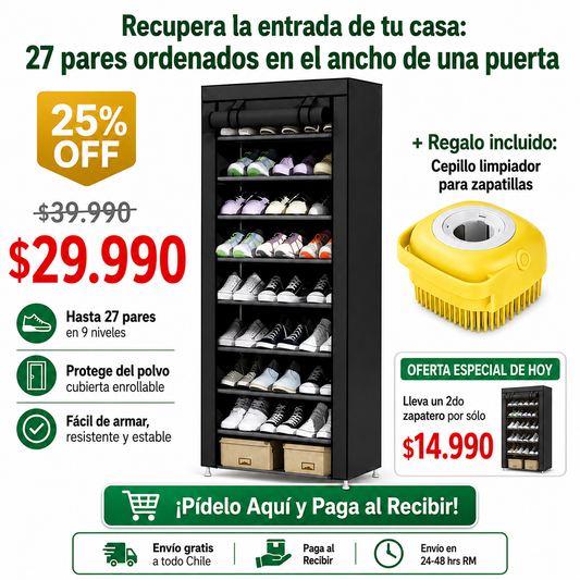 Zapatero 9 Niveles para 27 Pares | Entrada Ordenada | Cepillo de Regalo