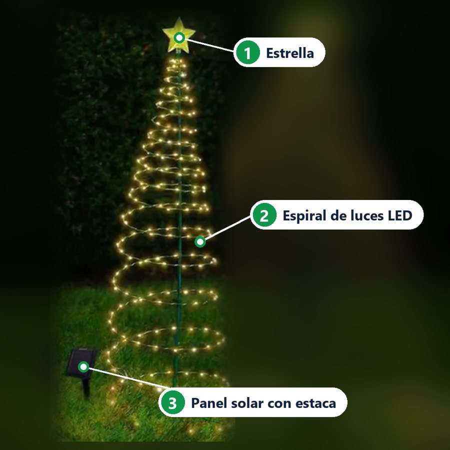 Árbol Espiral Solar de Navidad con Estrella