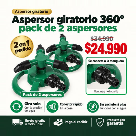 Aspersor Giratorio 360° Pack de 2 | Riega tu Jardín sin Mover la Manguera | Envío Gratis