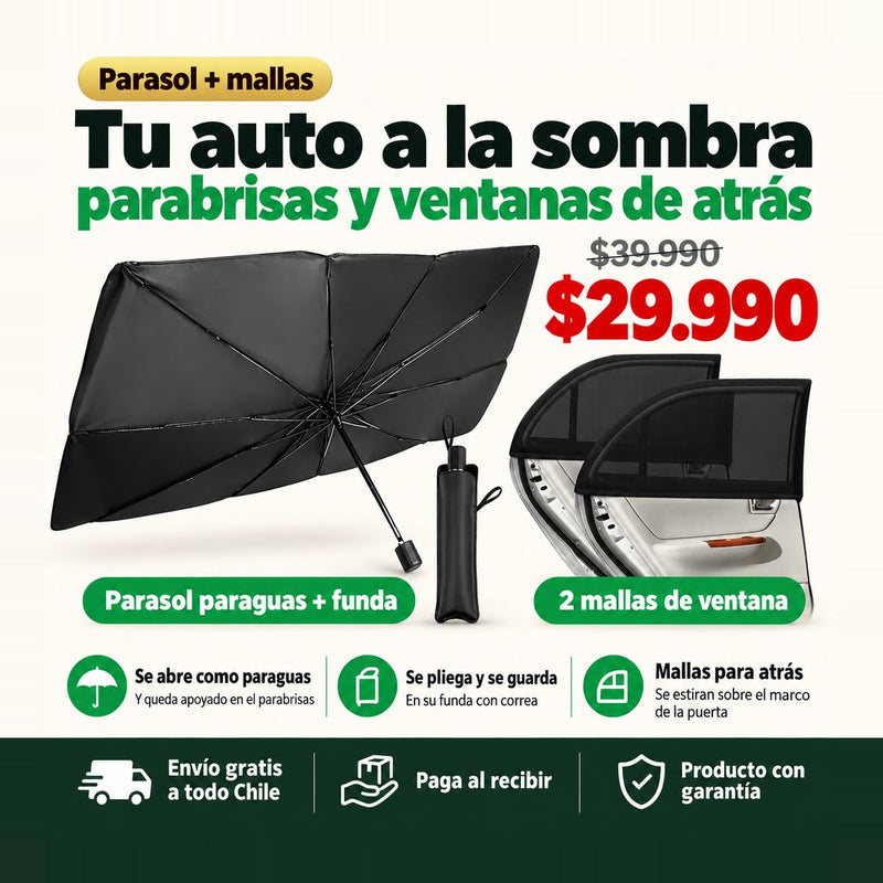 Quitasol para Parabrisas + Mallas de Ventana | Tu Auto a la Sombra | Envío Gratis