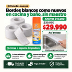 Kit 3 Cintas Selladoras + Espuma Limpiadora | Bordes Blancos en Cocina y Baño sin Maestro | Envío Gratis