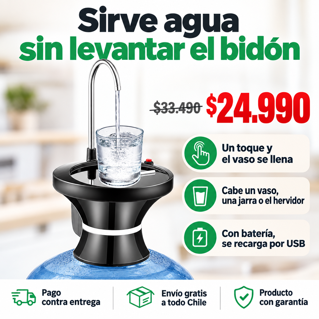 Dispensador de agua con base: sirve agua sin levantar el bidón